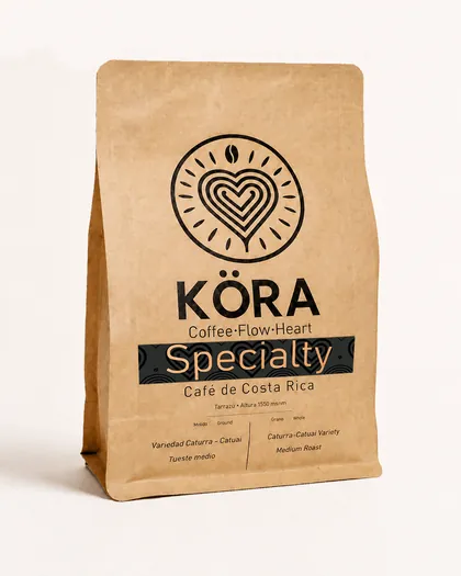 Bolsa de café de especialidad KÖRA Specialty de Aserrí, proceso natural secado al sol en la Zona Azul, Costa Rica